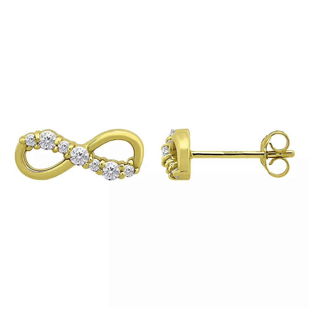 Aleure Precioso Sterling Silver Pave Cubic Zirconia Infintiy Stud Earrings, Women's, Gold Tone Product Image