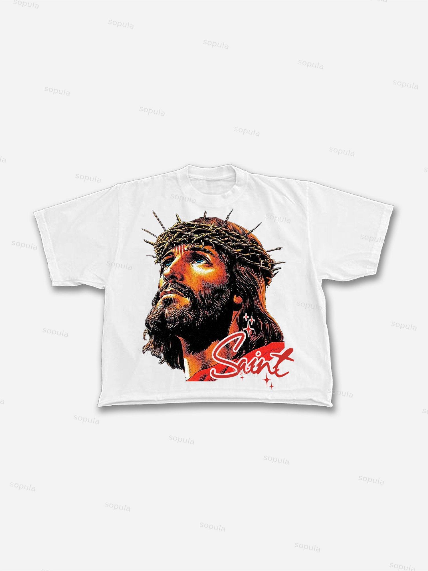 God Saint Graphic Print Cropped T-shirt Product Image