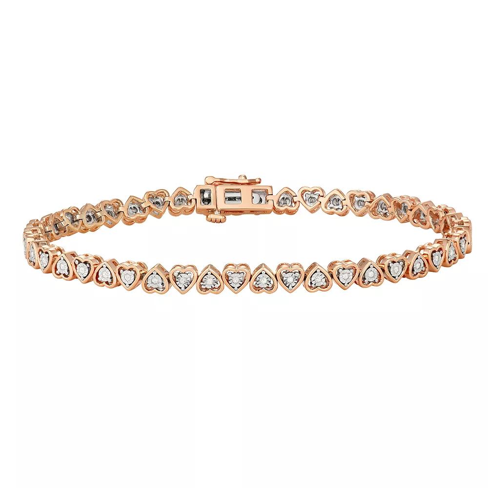 Sterling Silver 1/4 Carat T.W. Diamond Heart Tennis Bracelet, Womens Pink Tone Product Image