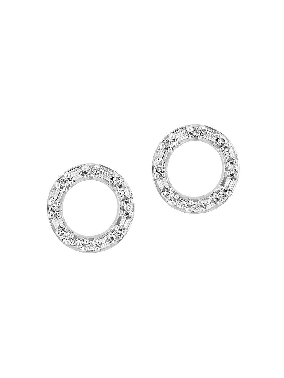 Womens 14K White Gold & 0.23 TCW Diamond Circle Stud Earrings Product Image