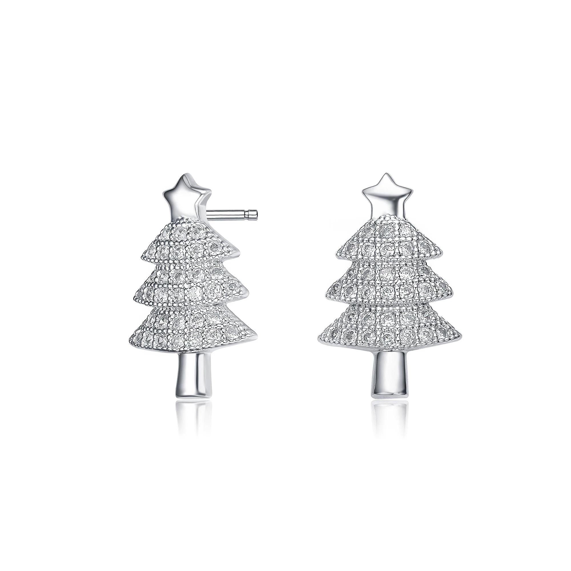 Sterling Silver Cubic Zirconia Pave Christmas Tree Stud Earrings, Womens Product Image