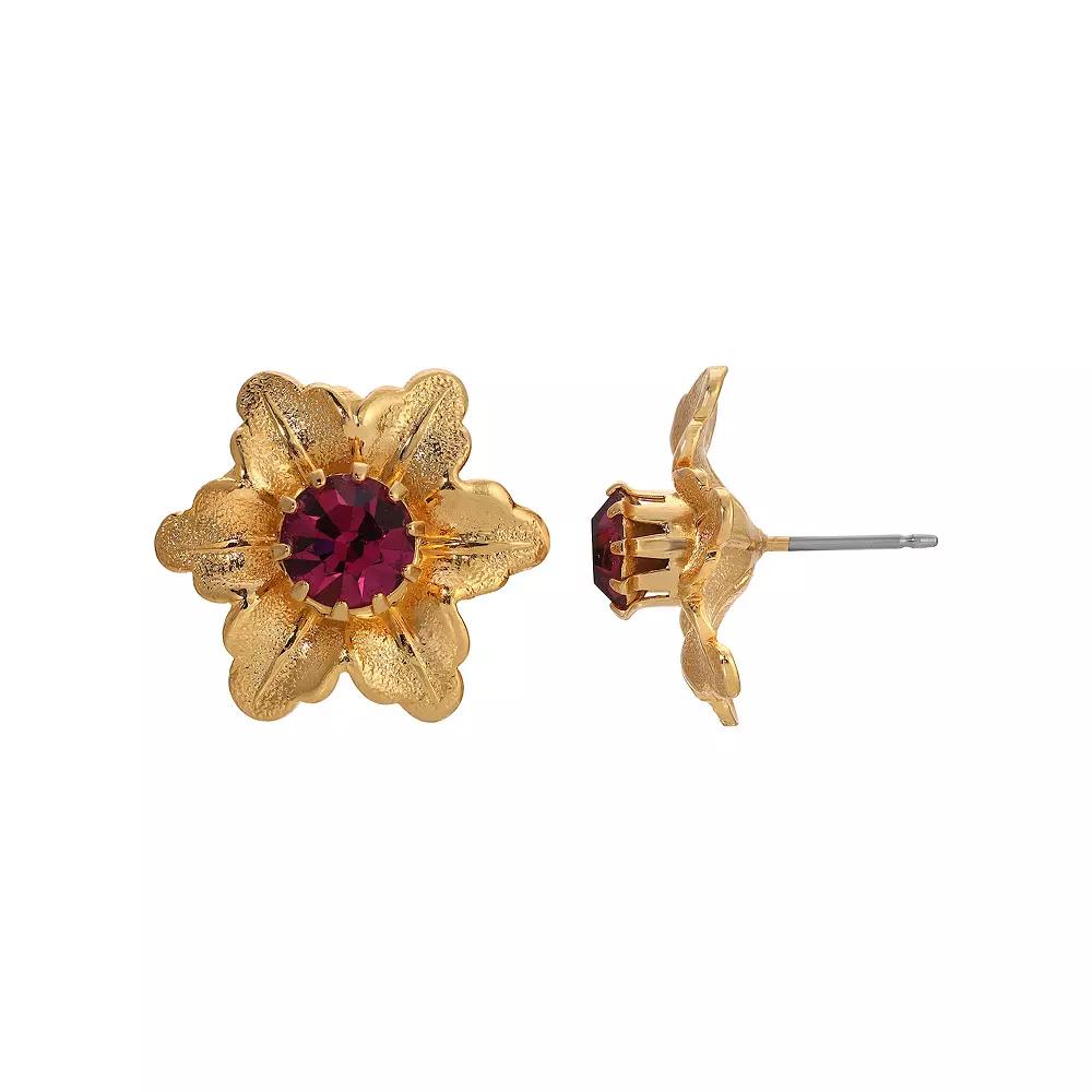 1928 Gold Tone Crystal Flower Stud Earrings, Womens, Pink Product Image