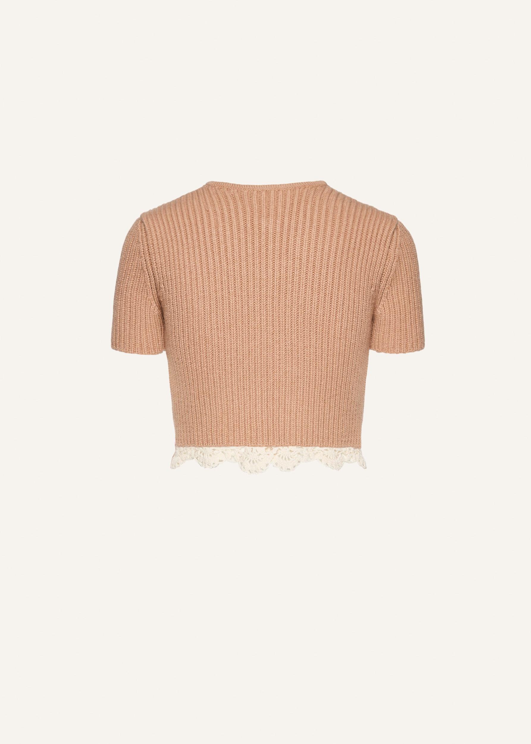 Lace detail ribbed knitwear shorts in caramel Product Image