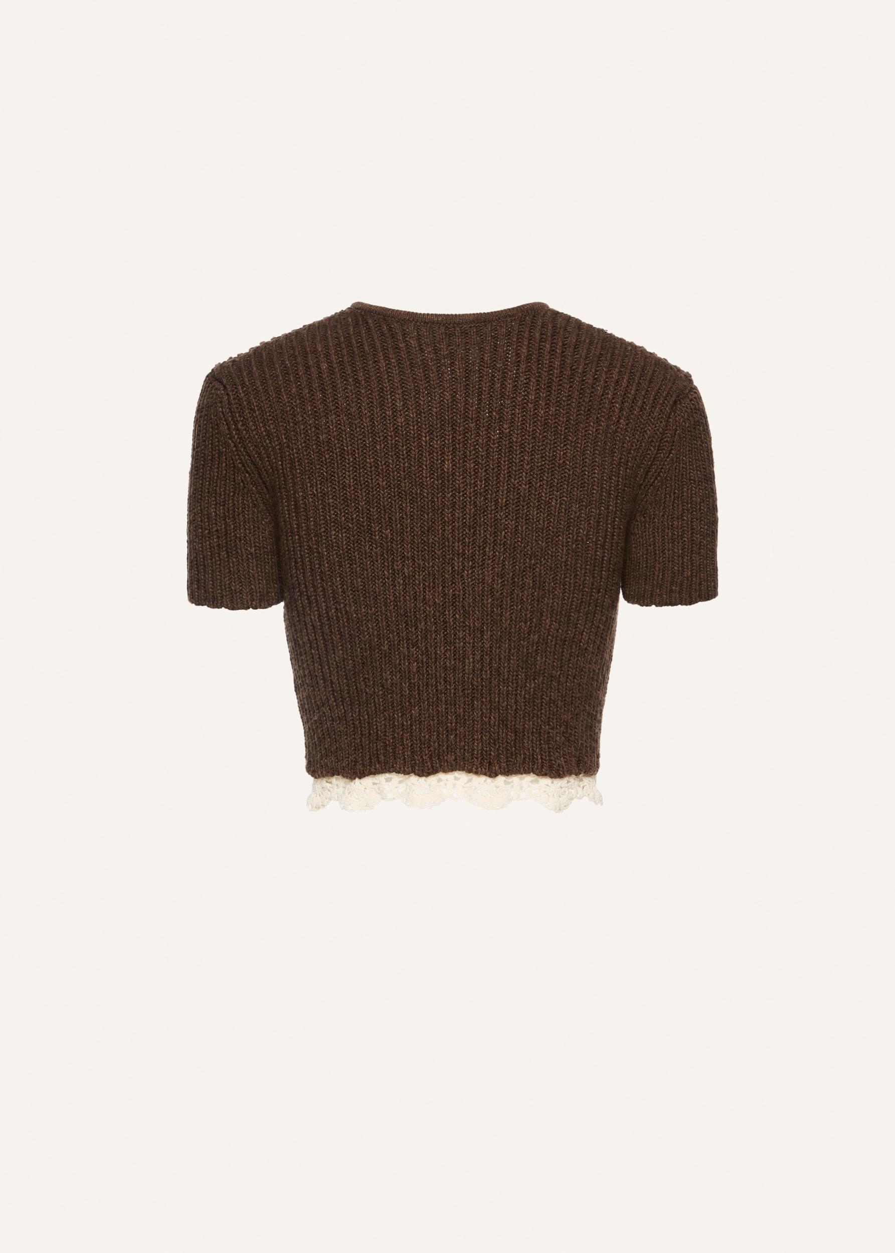 Lace detail ribbed knitwear shorts in brown Product Image