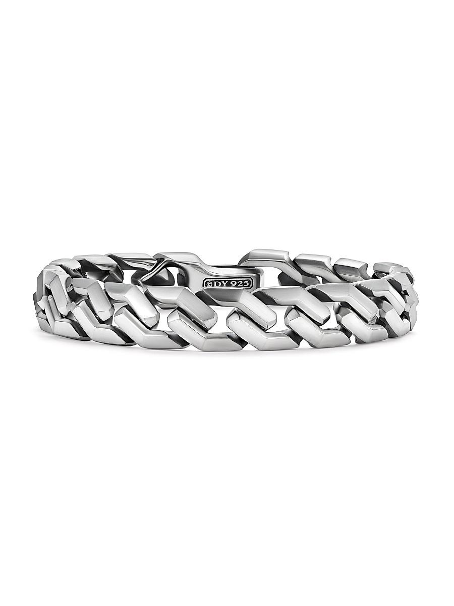 Mens Curb Chain Angular Link Bracelet in Sterling Silver, 11.5MM Product Image