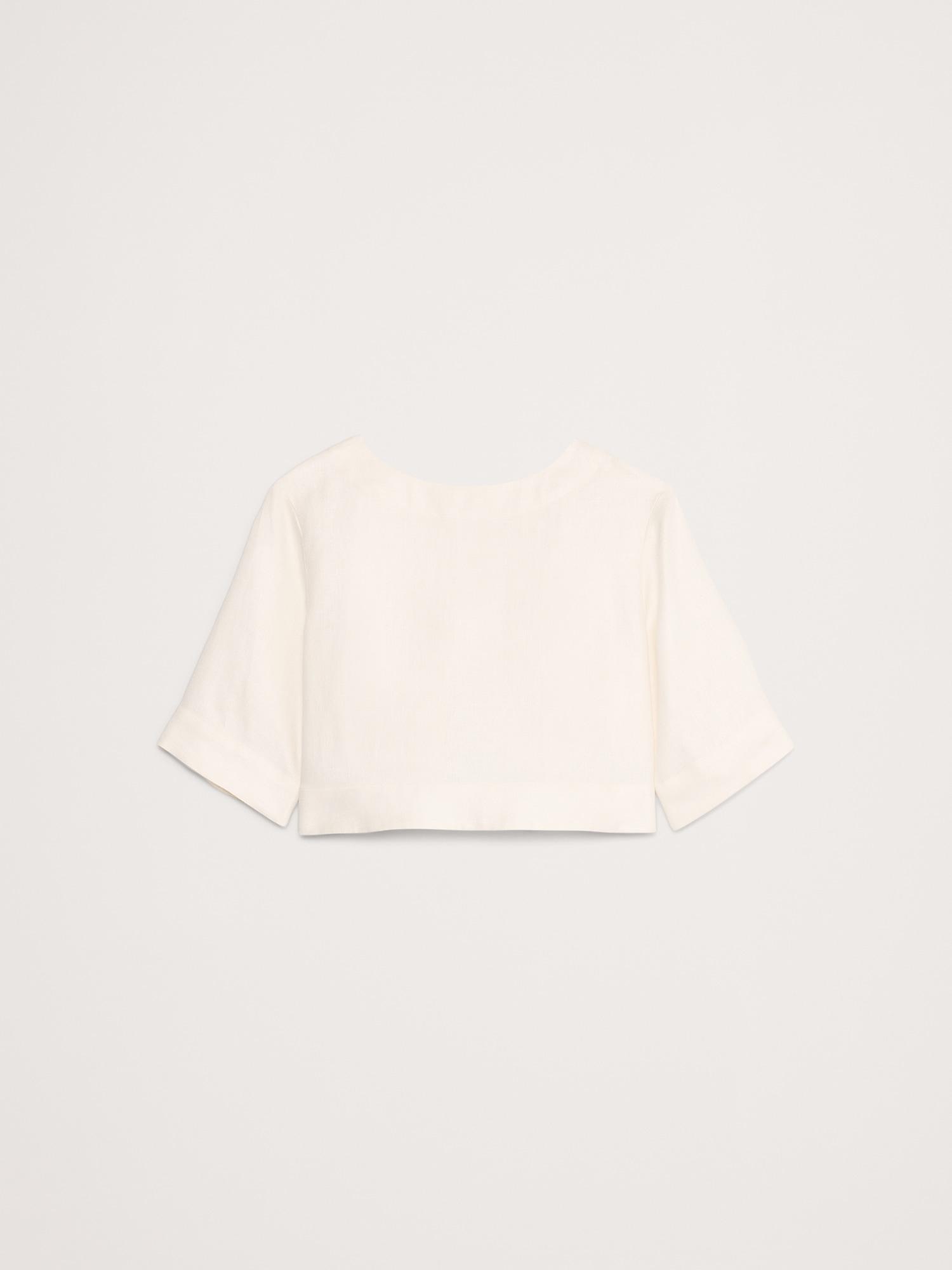 Linen Boat-Neck Cropped Top Product Image