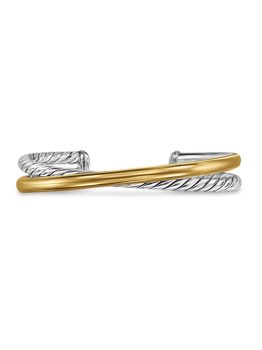 Womens Crossover Two Row Cuff Bracelet in Sterling Silver Product Image