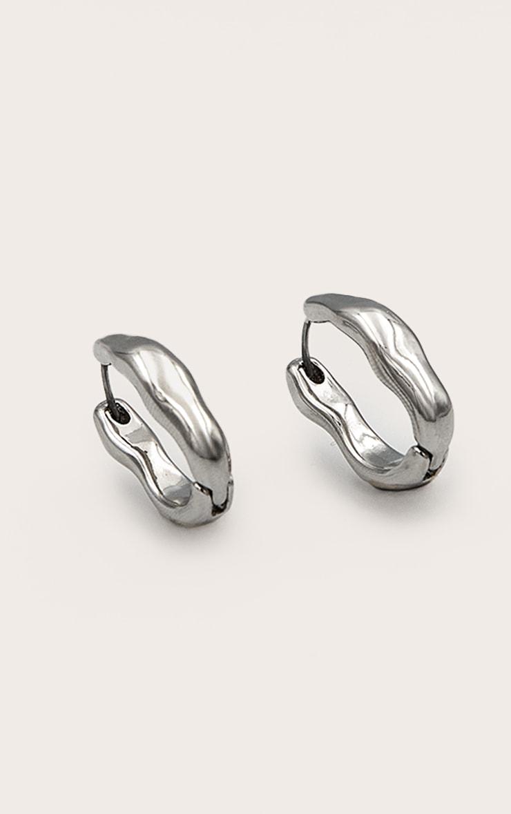Silver Molten Wave Hoop Earrings Product Image
