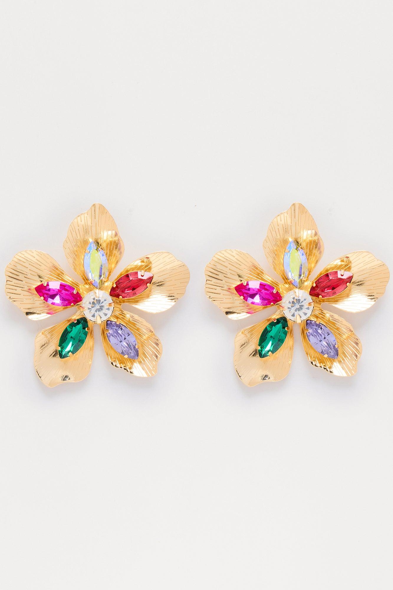 Flora Fiesta Embellished Statement Earrings - Multi Color Product Image