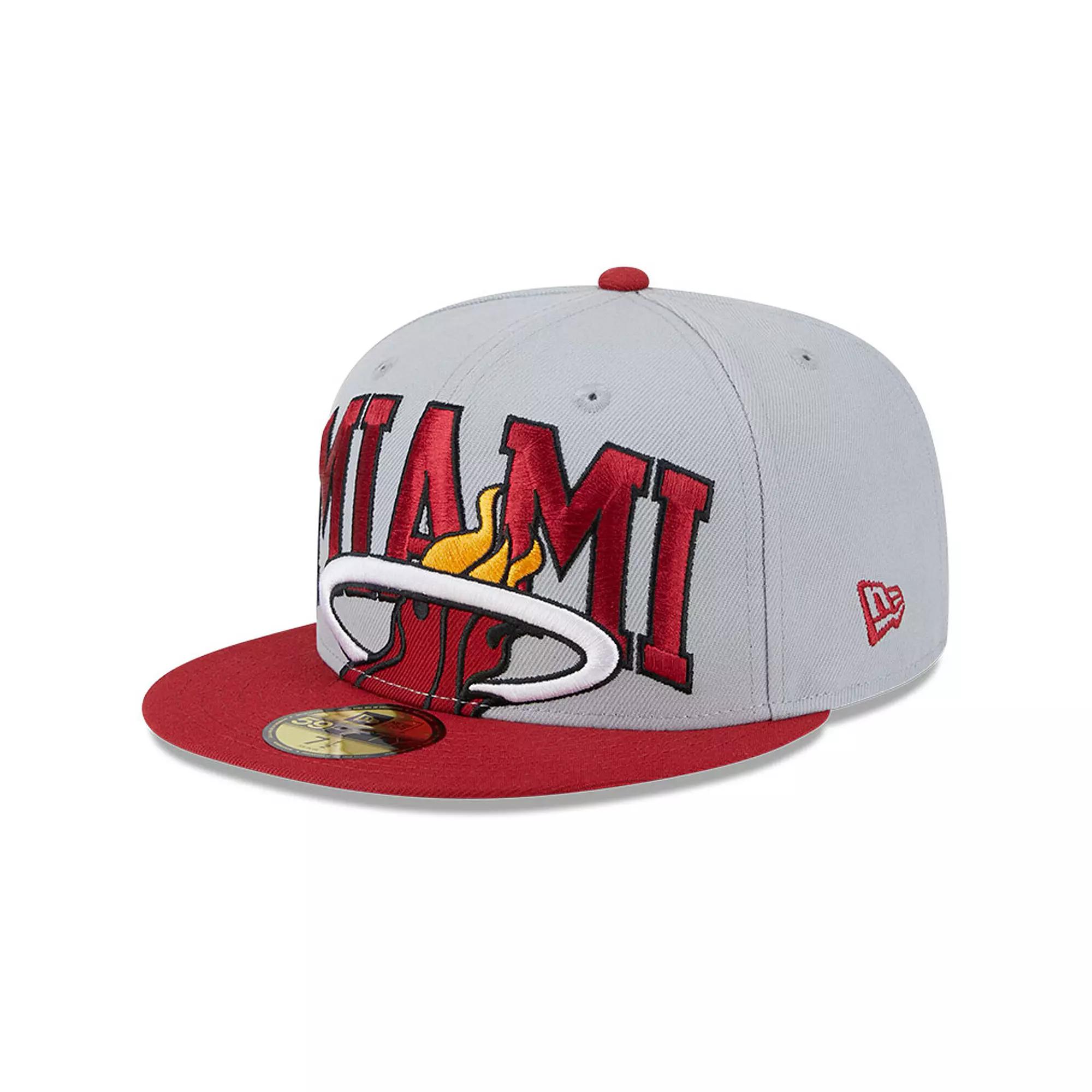 Men's New Era Gray/Red Miami Heat Tip-Off Two-Tone 59FIFTY Fitted Hat,  Product Image