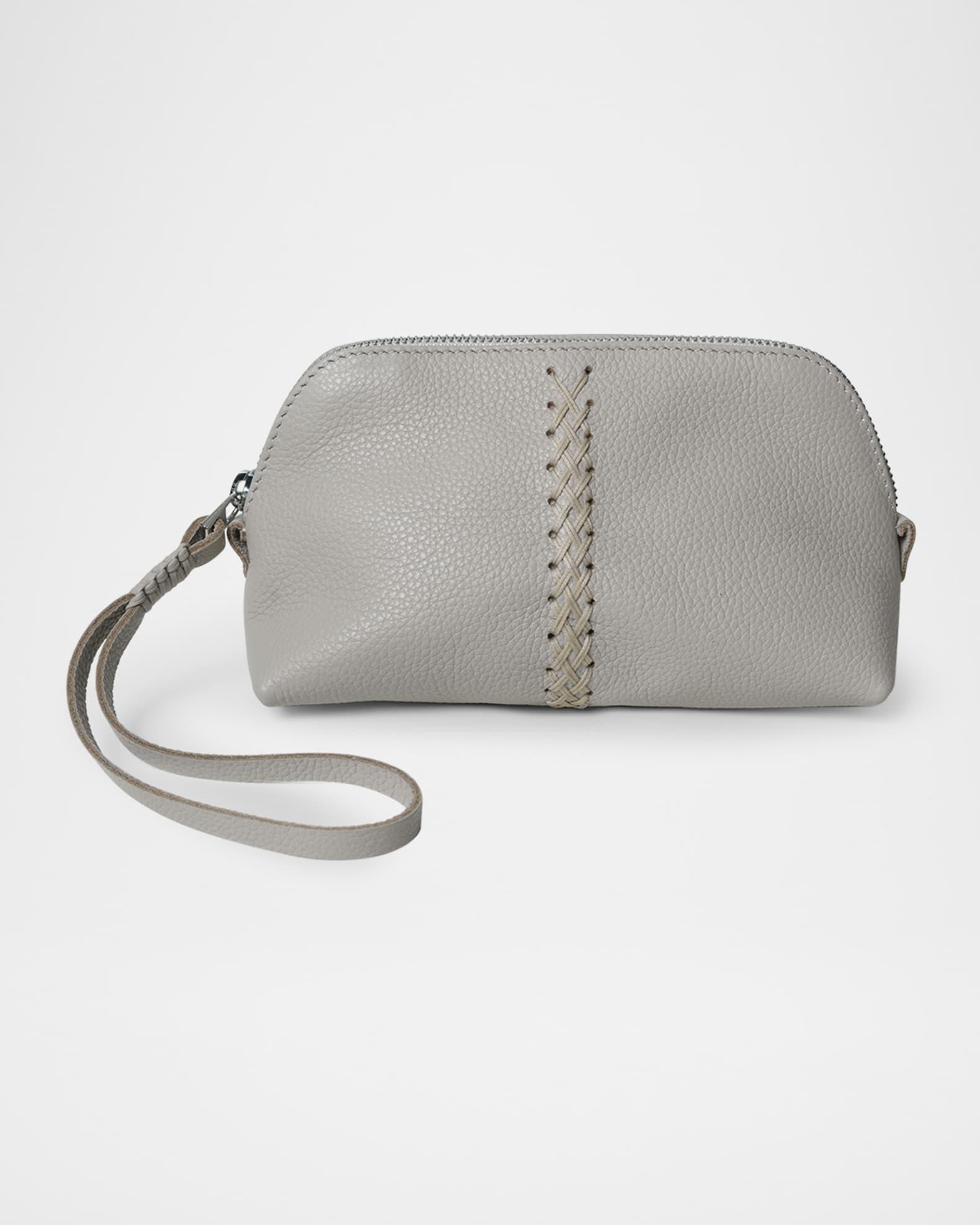 Zip Grained Leather Wristlet  Product Image