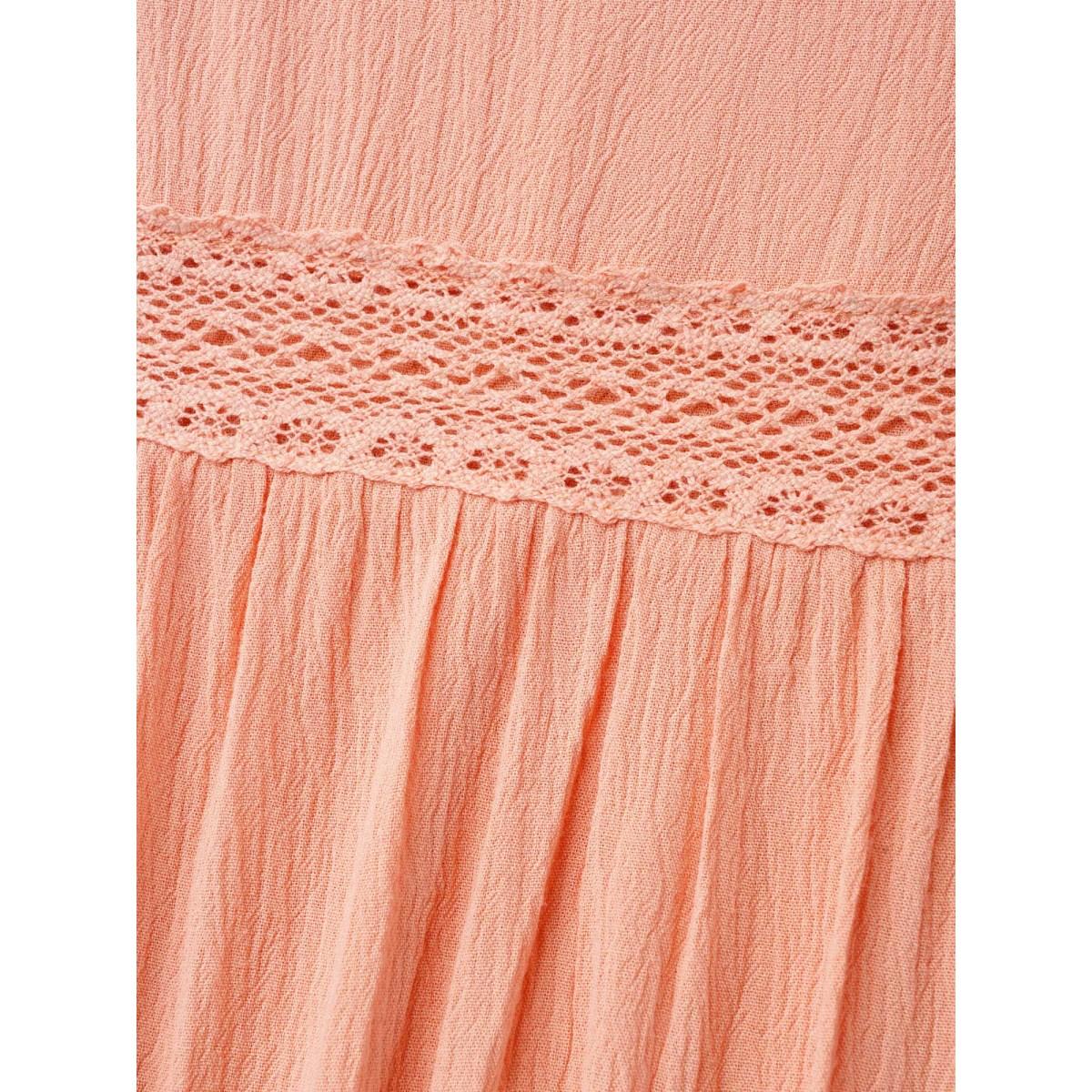 Plus Size Coral Lotus Leaf Edge Lace Spliced Shirt Women At the Office Elbow-length sleeve Round Neck Work Blouses BloomChic 18-20/2X Product Image