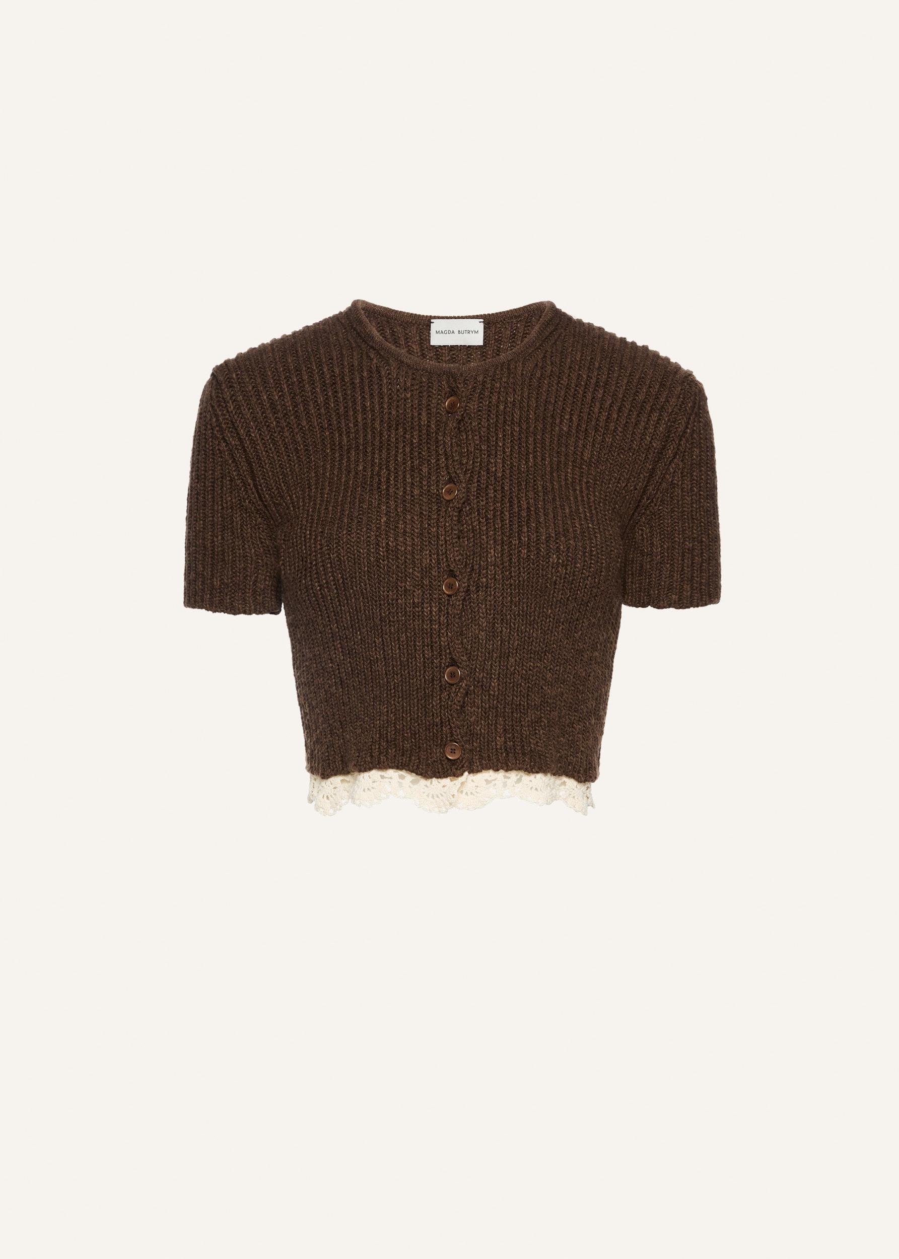 Lace detail ribbed knitwear shorts in brown Product Image