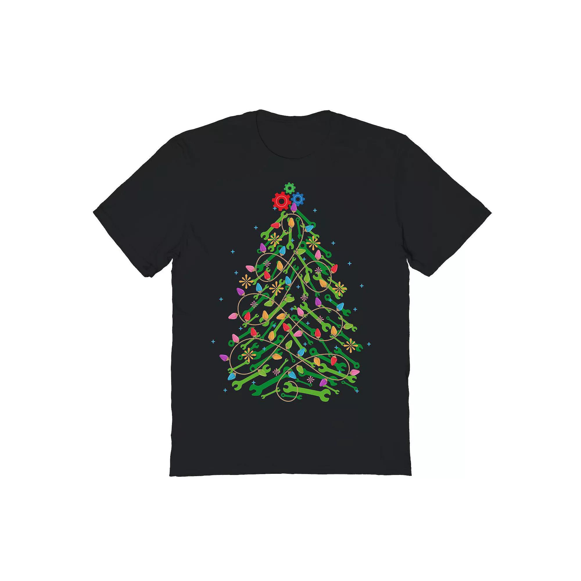 Men's Mechanic Tree Christmas Graphic Tee, Size: XXL, Black Product Image