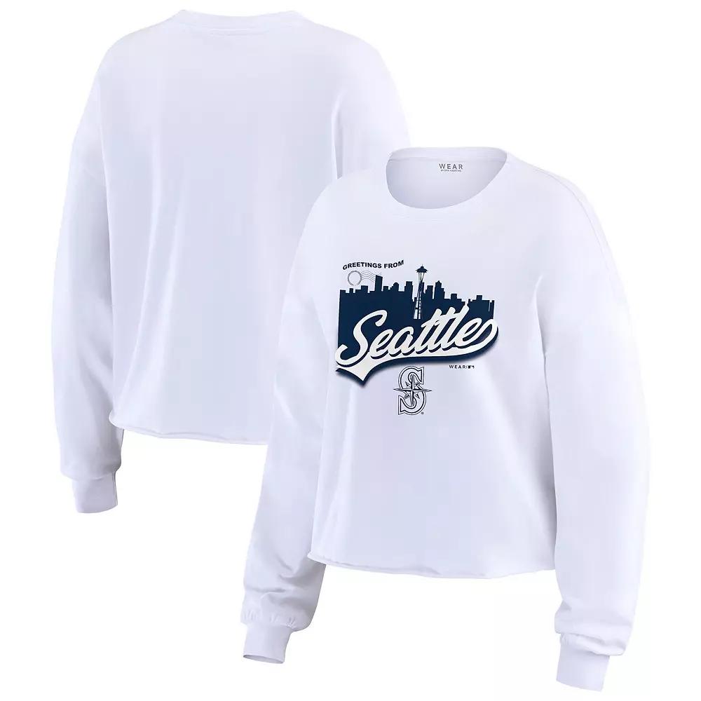 Women's WEAR by Erin Andrews White Seattle Mariners Domestic Postcard Long Sleeve T-Shirt, Size: XS Product Image