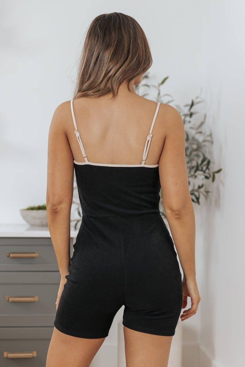 Black Contrast Ribbed Romper - DOORBUSTER Product Image