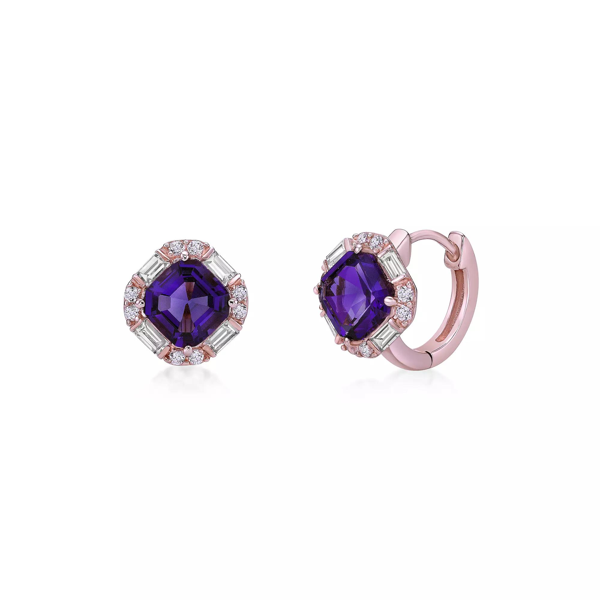 Gemminded 18k Rose Gold Over Silver Amethyst & Lab-Created White Sapphire Earrings, Women's, Pink Tone Product Image