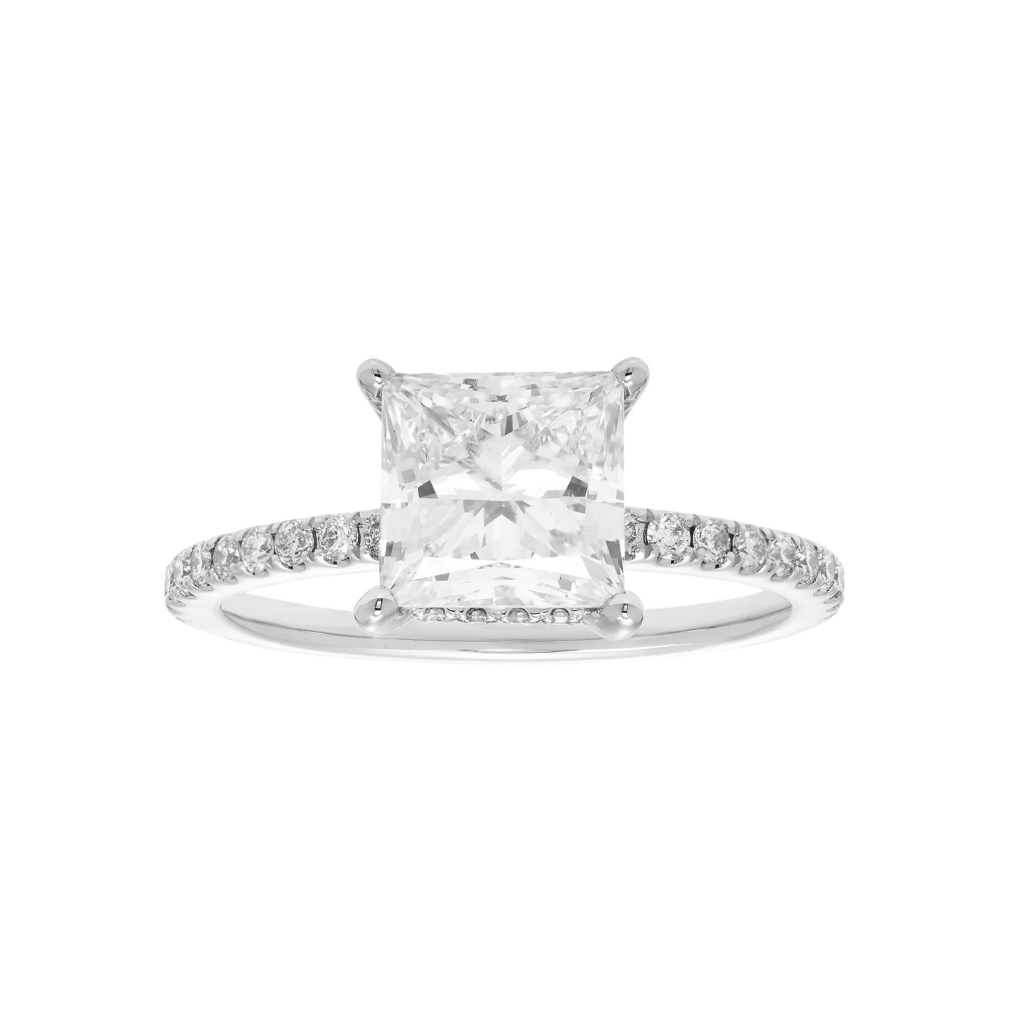 Evergreen Diamonds 14k White Gold 2 3/8 Carat T.W. IGL Certified Princess Cut Lab-Grown Diamond Hidden Halo Ring, Women's,  Product Image