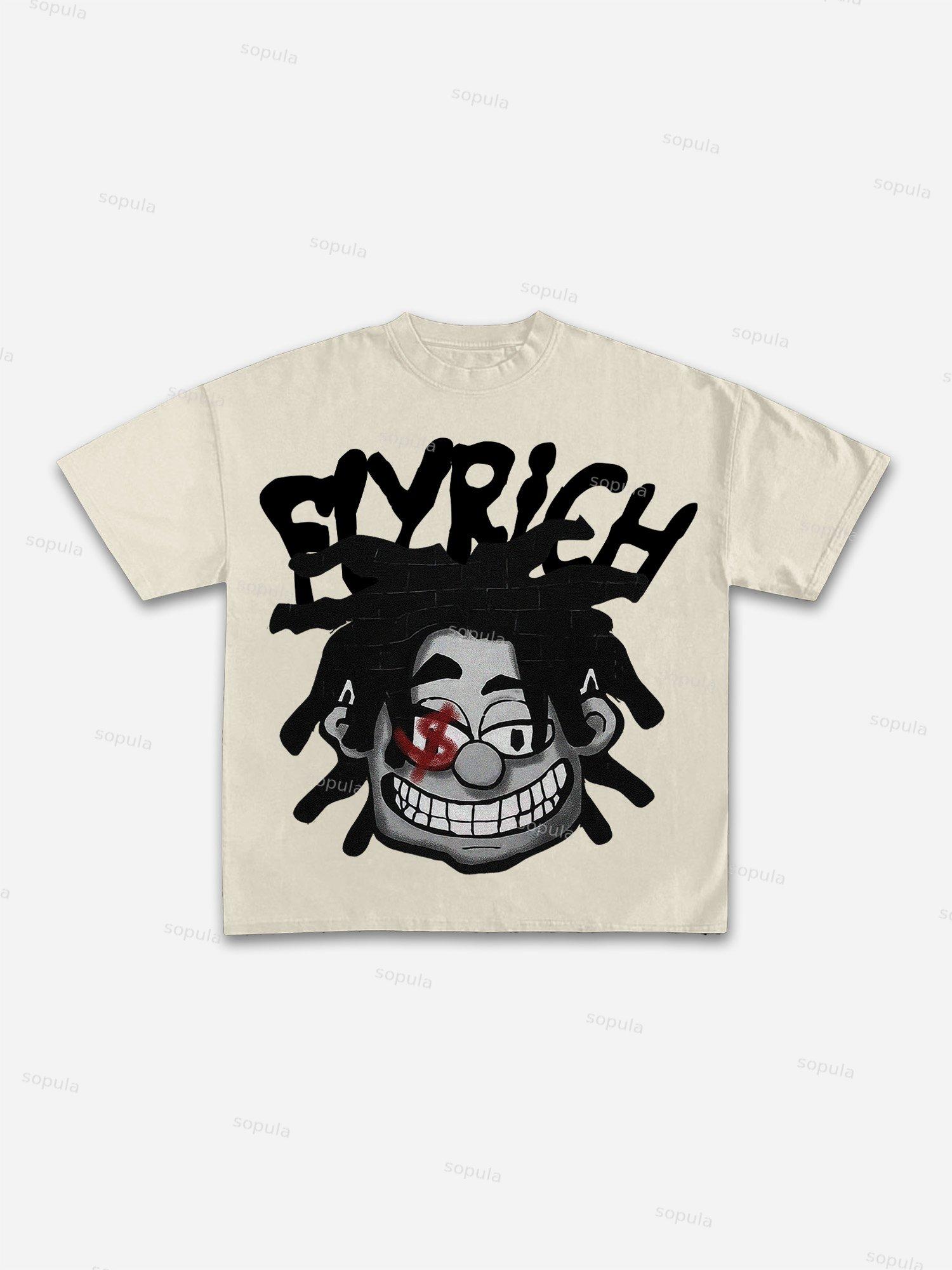 Big Face Graphic Fly Rich Print Cotton T-shirt Product Image