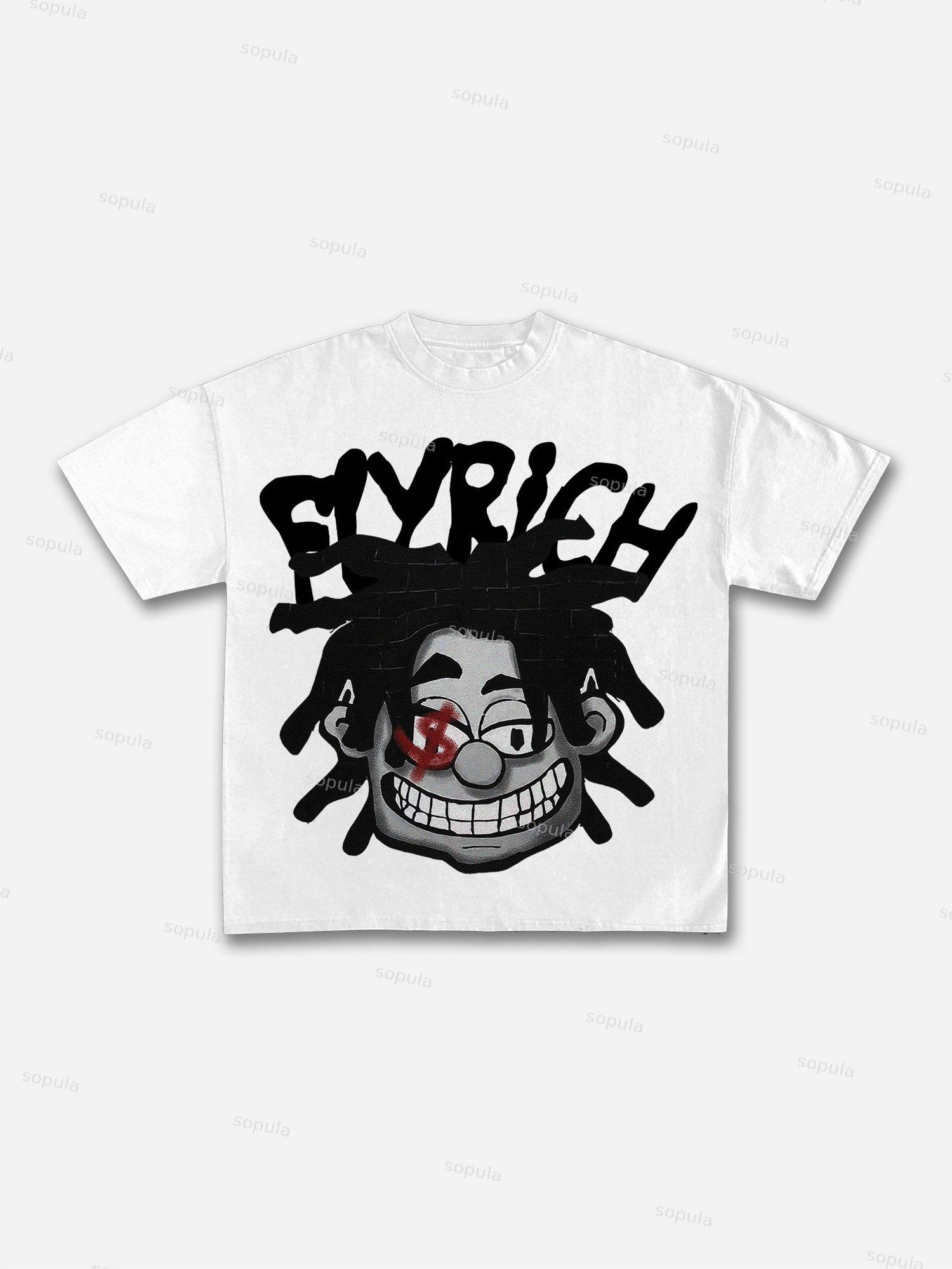 Big Face Graphic Fly Rich Print Cotton T-shirt Product Image