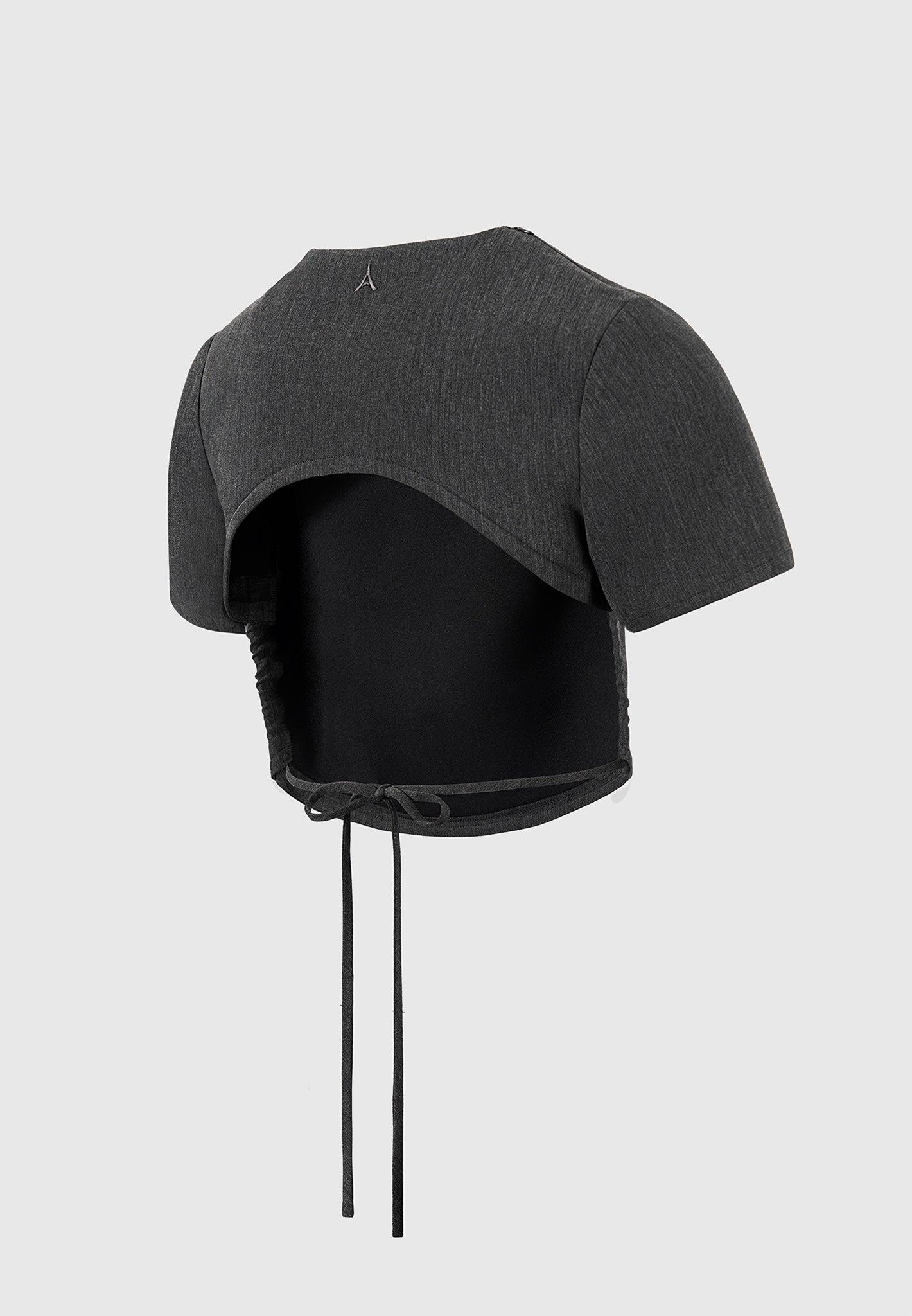 Curved Hem Backless Top with Tie - Dark Grey Female Product Image