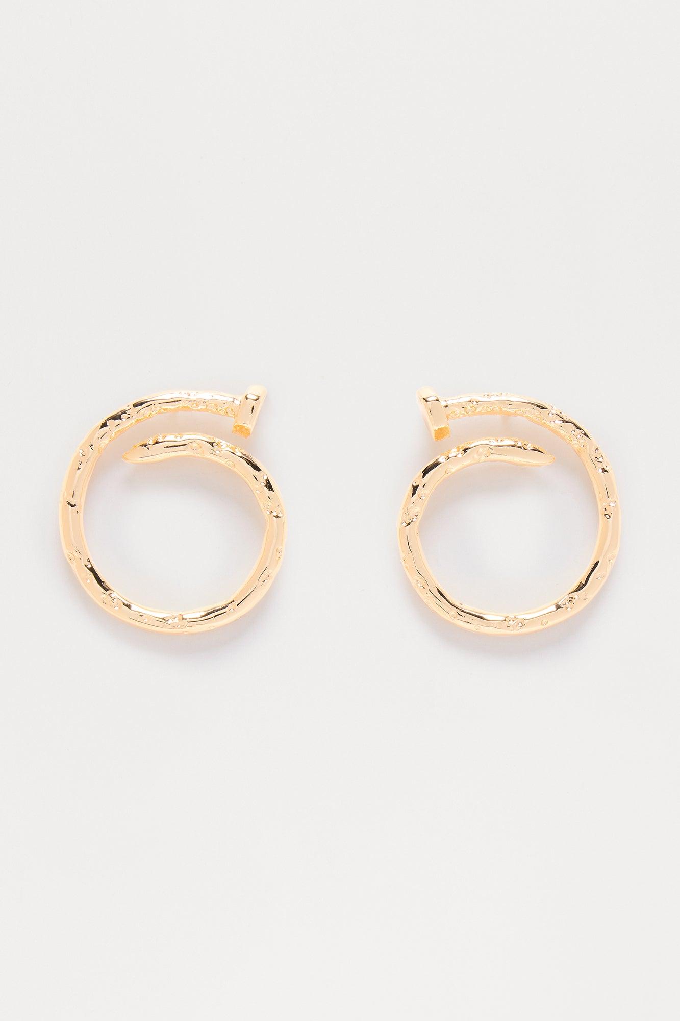 Twisted Nail Hoop Earrings - Gold Product Image