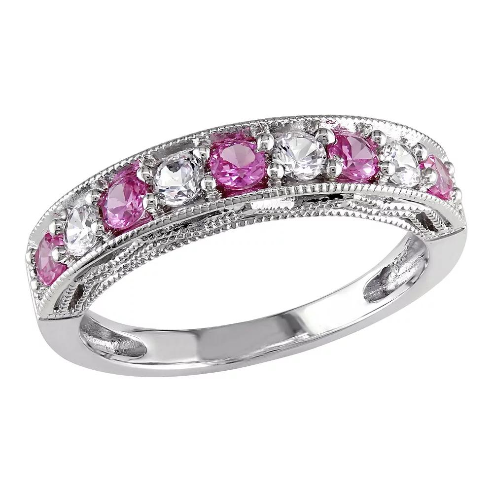 Stella Grace Sterling Silver Lab-Created Pink and White Sapphire Stack Ring, Womens Product Image