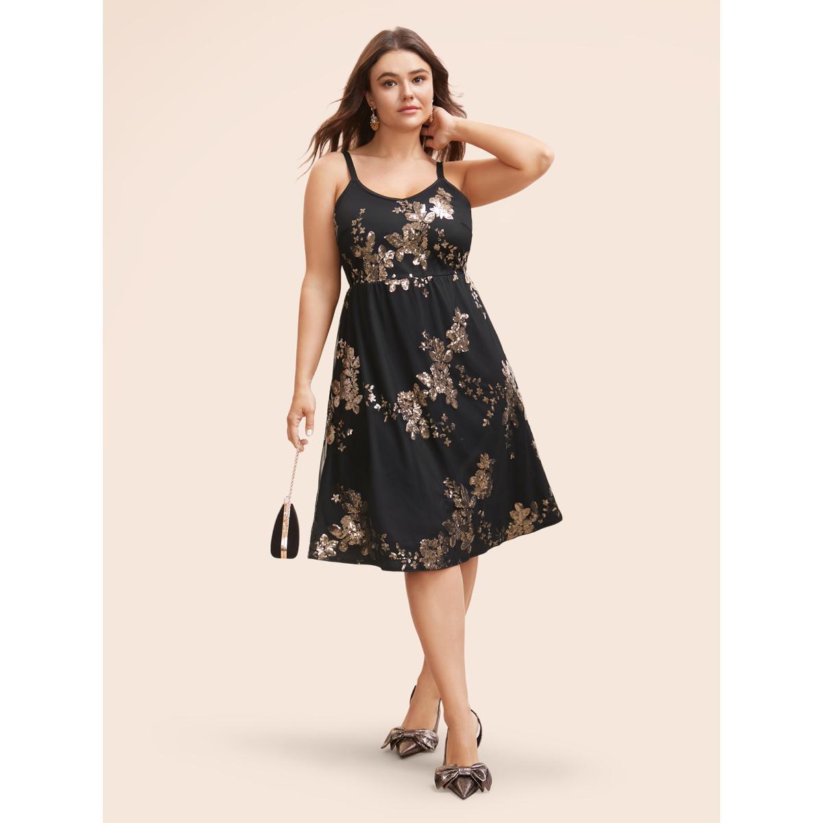 Plus Size Sequin Elastic Waist Cami Dress Black Women Cocktail Texture Party Curvy Bloomchic 18-20/2X Product Image