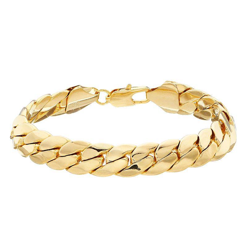 Men's 14k Gold Plated Cuban Chain Bracelet, Size: 8.5", Gold Tone Product Image