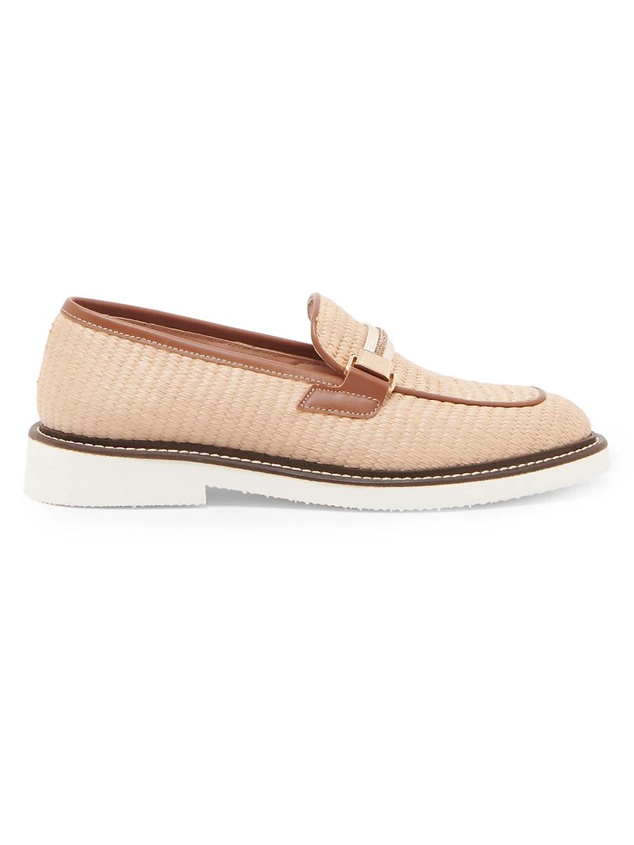 Womens Mannish Embellished Raffia Loafers Product Image