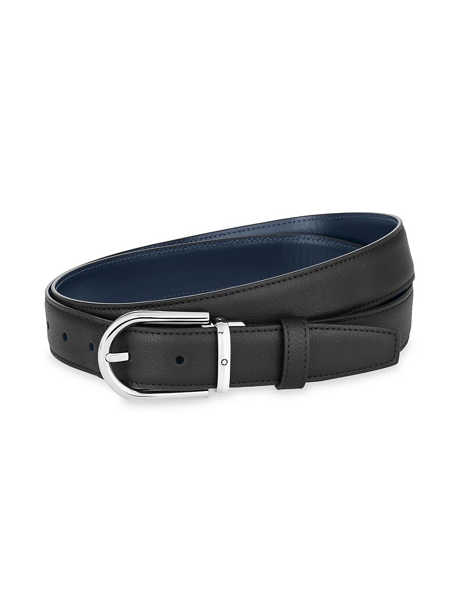 Mens Horseshoe Buckle Cut-to-Size Reversible Leather Belt Product Image