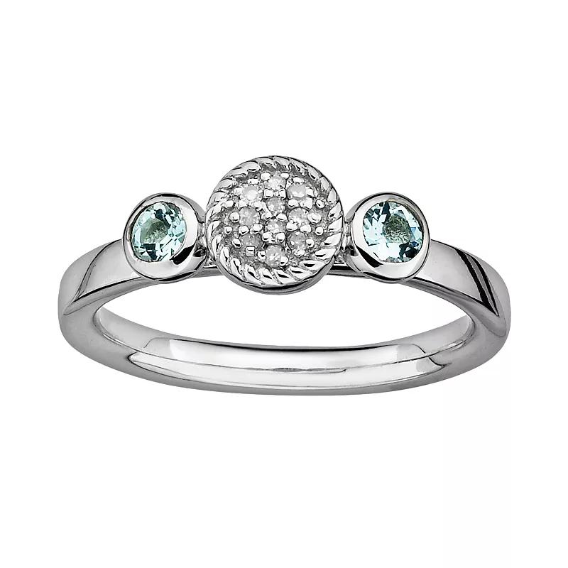 Stacks & Stones Sterling Sterling Silver Aquamarine & Diamond Accent Stack Ring, Women's, Size: 10, Blue Product Image