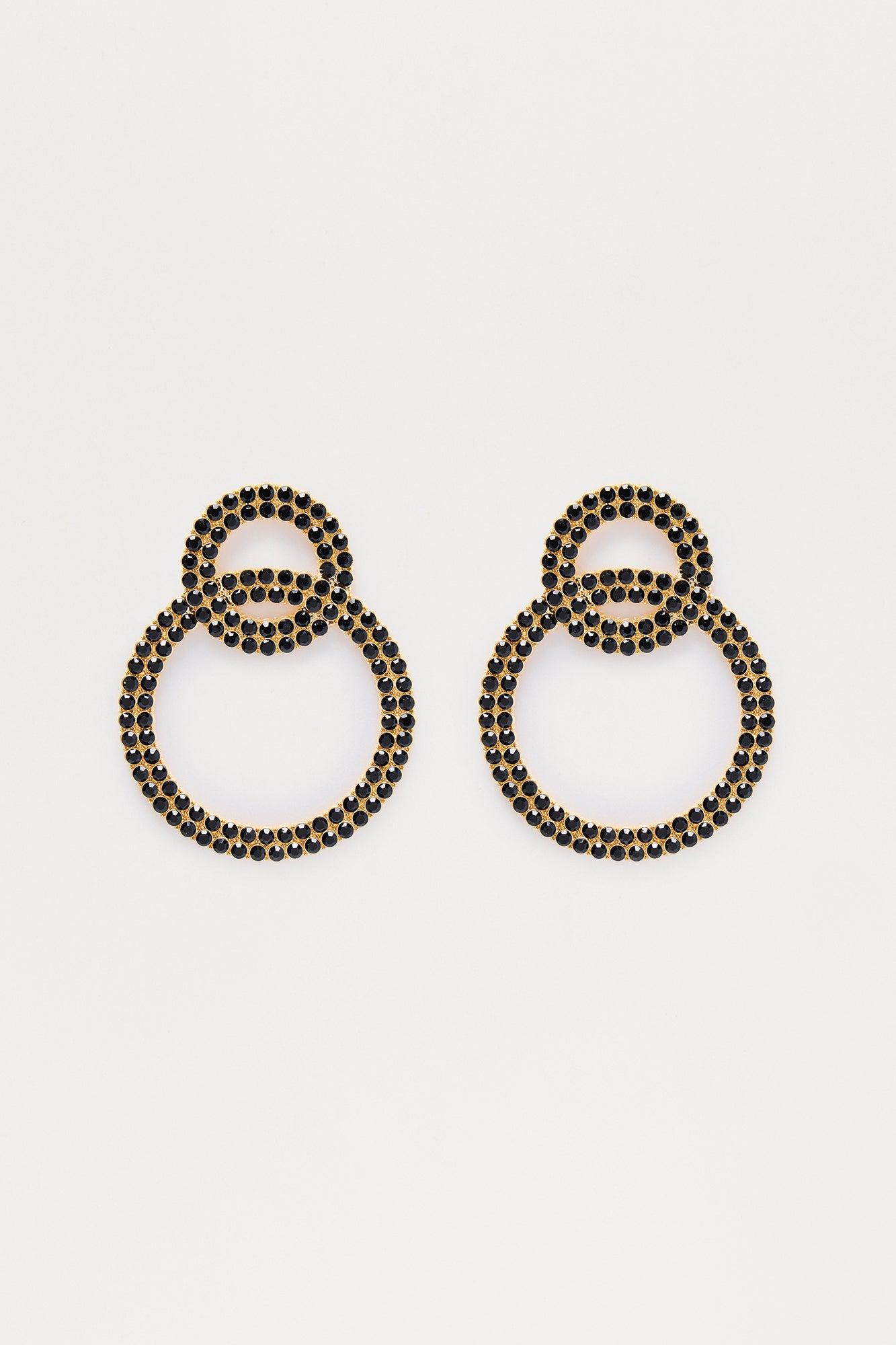Stunting On You Rhinestone Double Hoop Earrings - Black Female Product Image