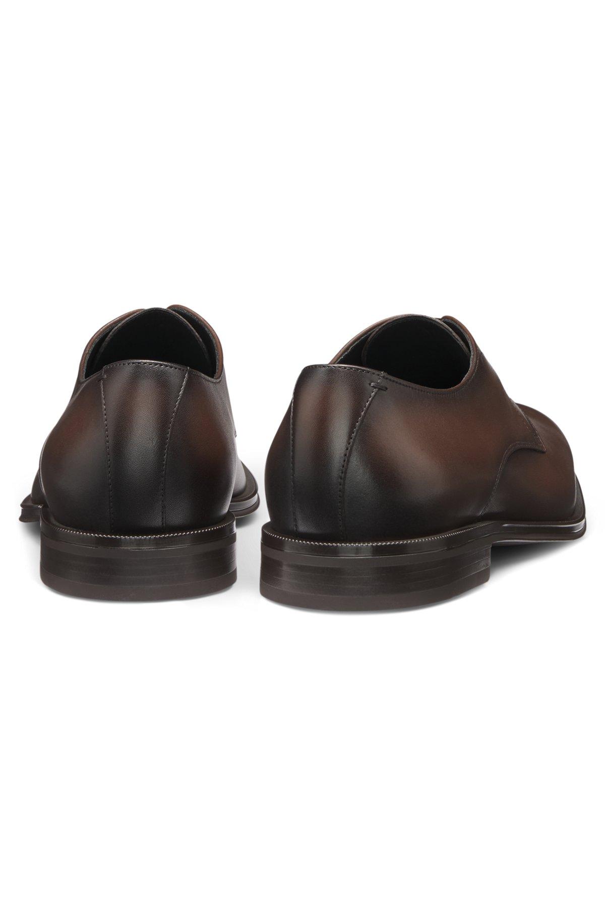 BOSS - Italian-made Derby shoes in leather with ornamental stitching - Dark Brown Product Image