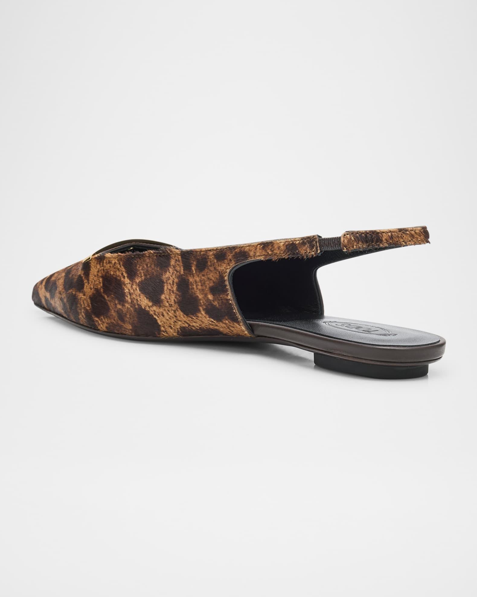 Leopard-Printed Calf Hair Slingback Flats Product Image
