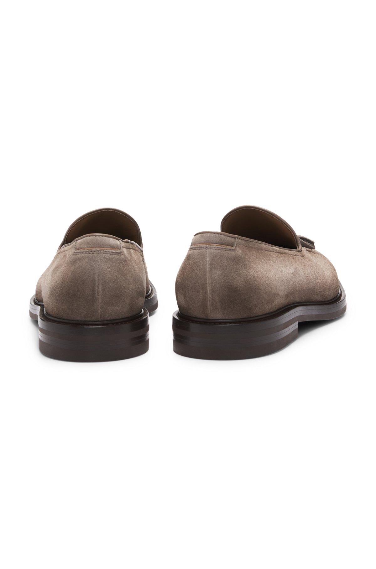 BOSS - Suede loafers with tassel trim - Khaki Product Image
