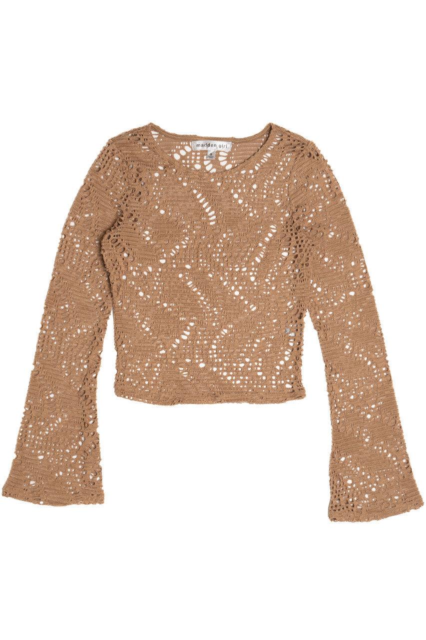 Bell Sleeve Crochet Net Top Product Image