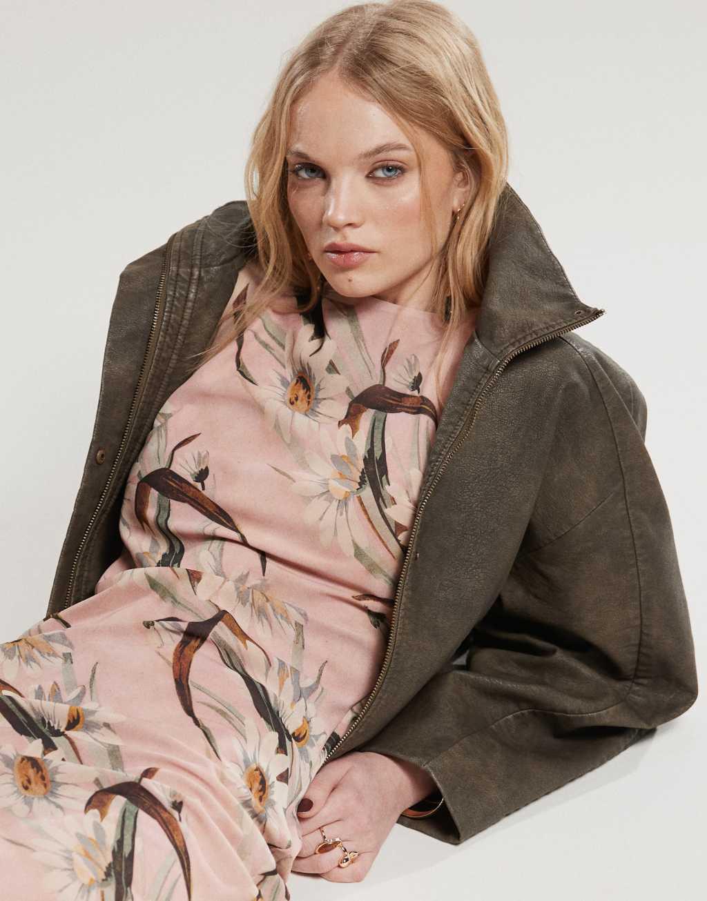 ASOS DESIGN chiffon slash neck midaxi slip dress in pink daisy stripe print Product Image