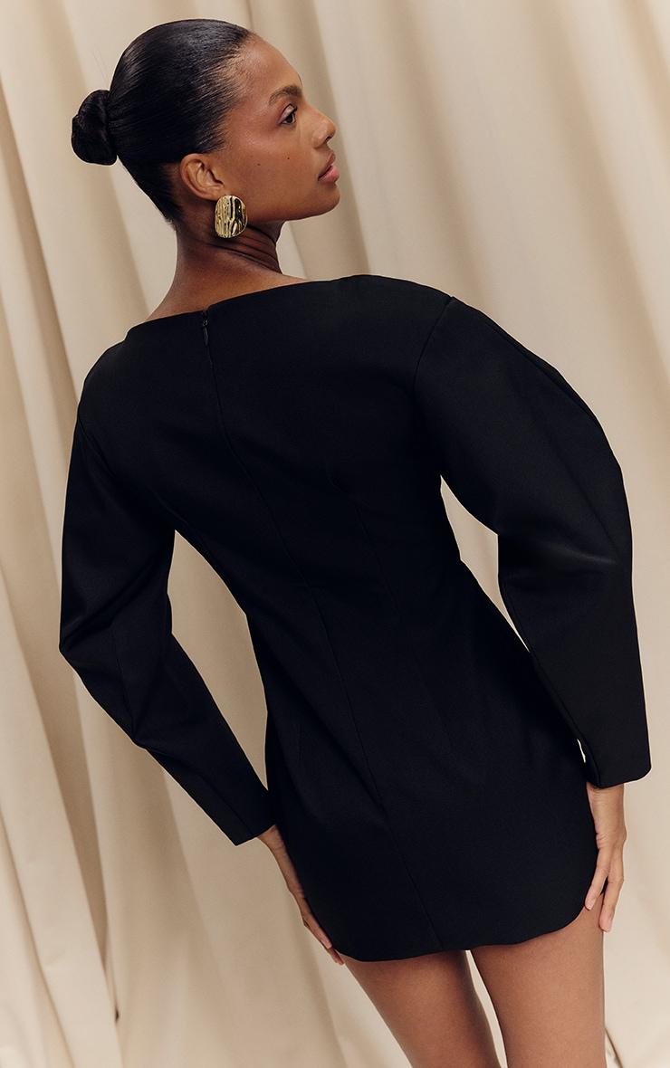 Black Cocoon Sleeve Cinched Waist Blazer Dress Product Image