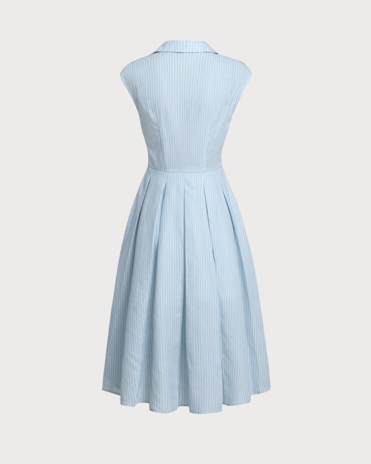 Blue Striped Cap Sleeve Midi Dress Product Image