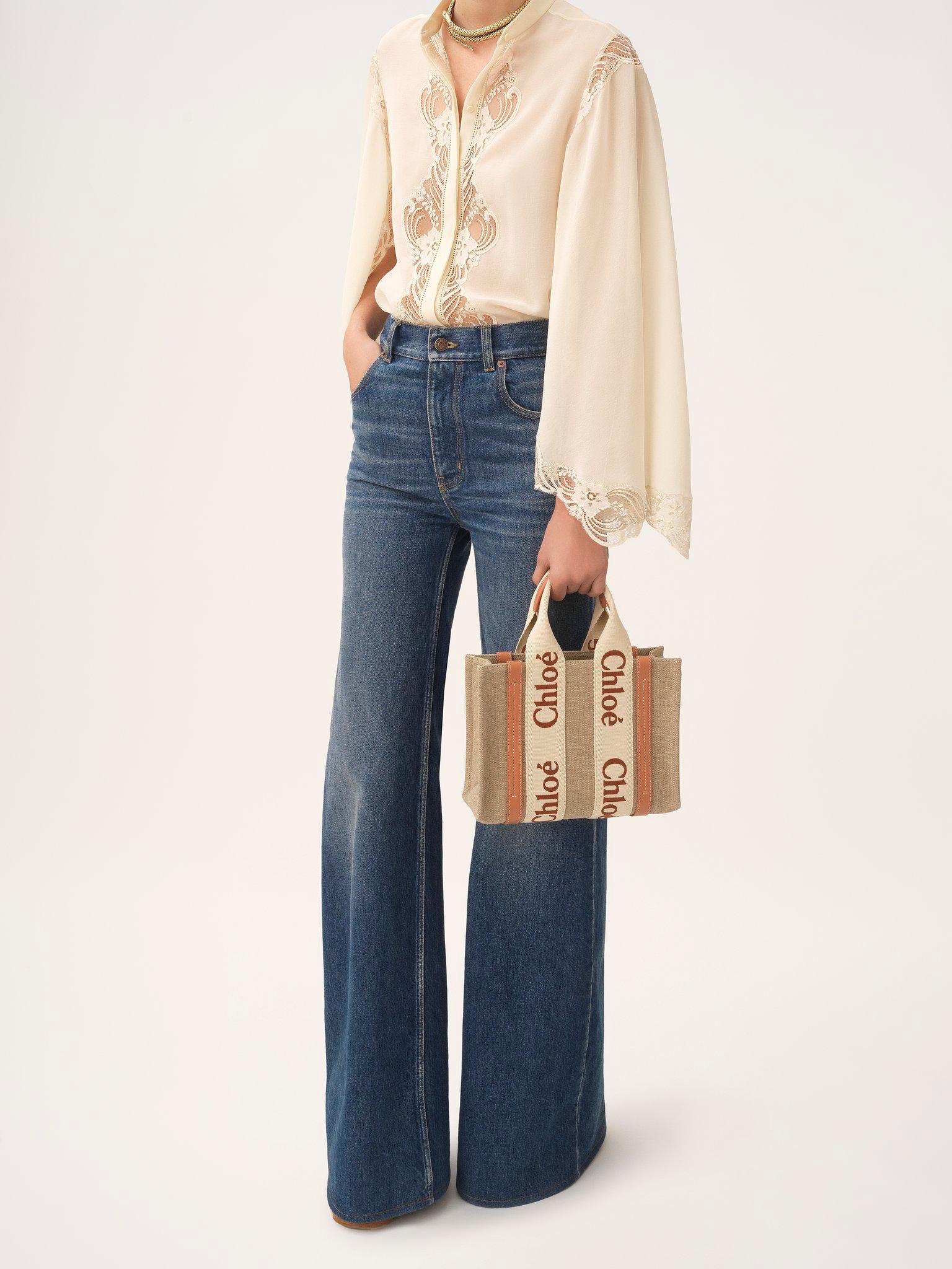 Small Woody tote bag in linen Product Image