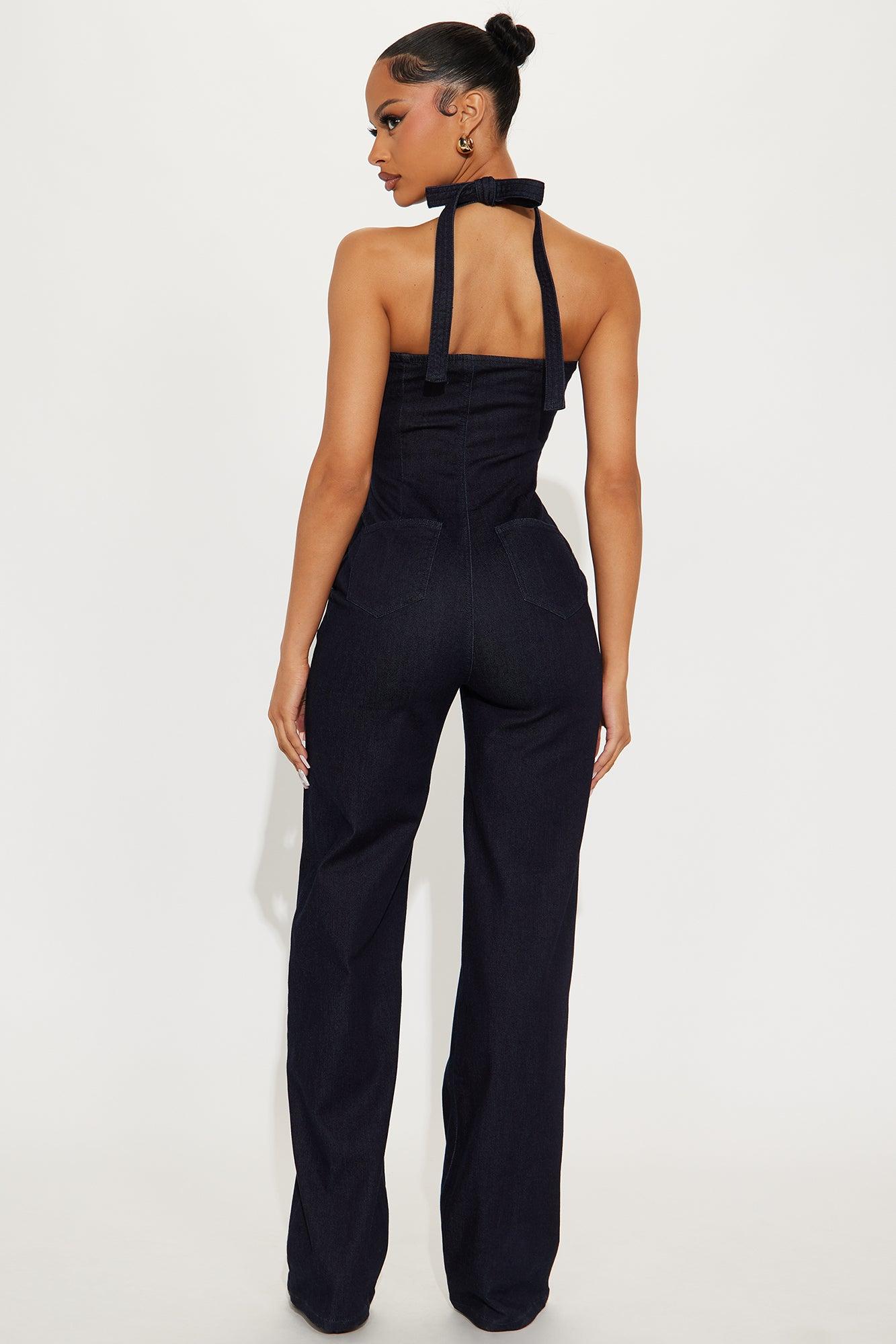 Selena Halter Denim Jumpsuit - Indigo Female Product Image