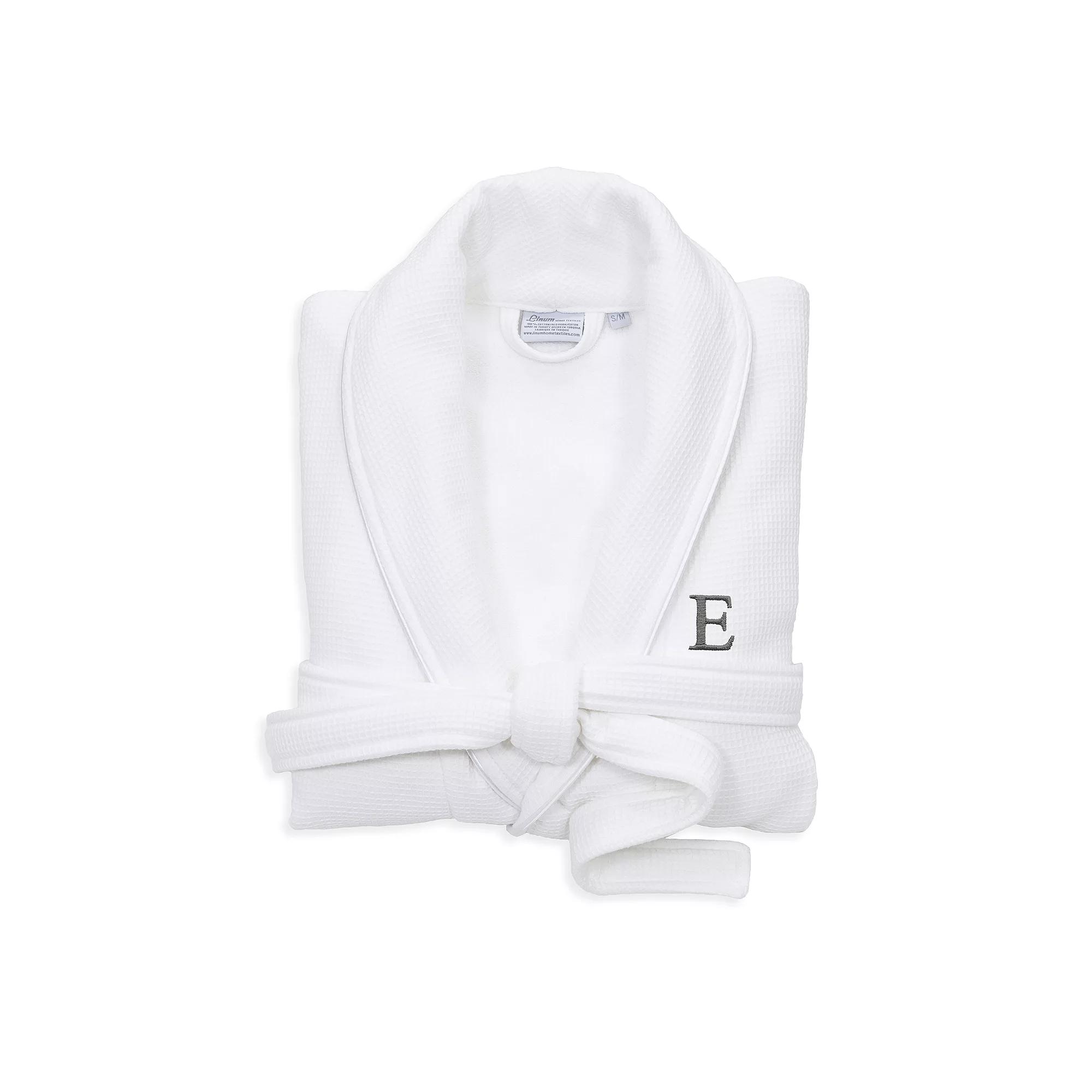 Linum Home Textiles Turkish Cotton Personalized Satin Piped Trim Waffle Terry White Bathrobe, Adult Unisex,  Product Image