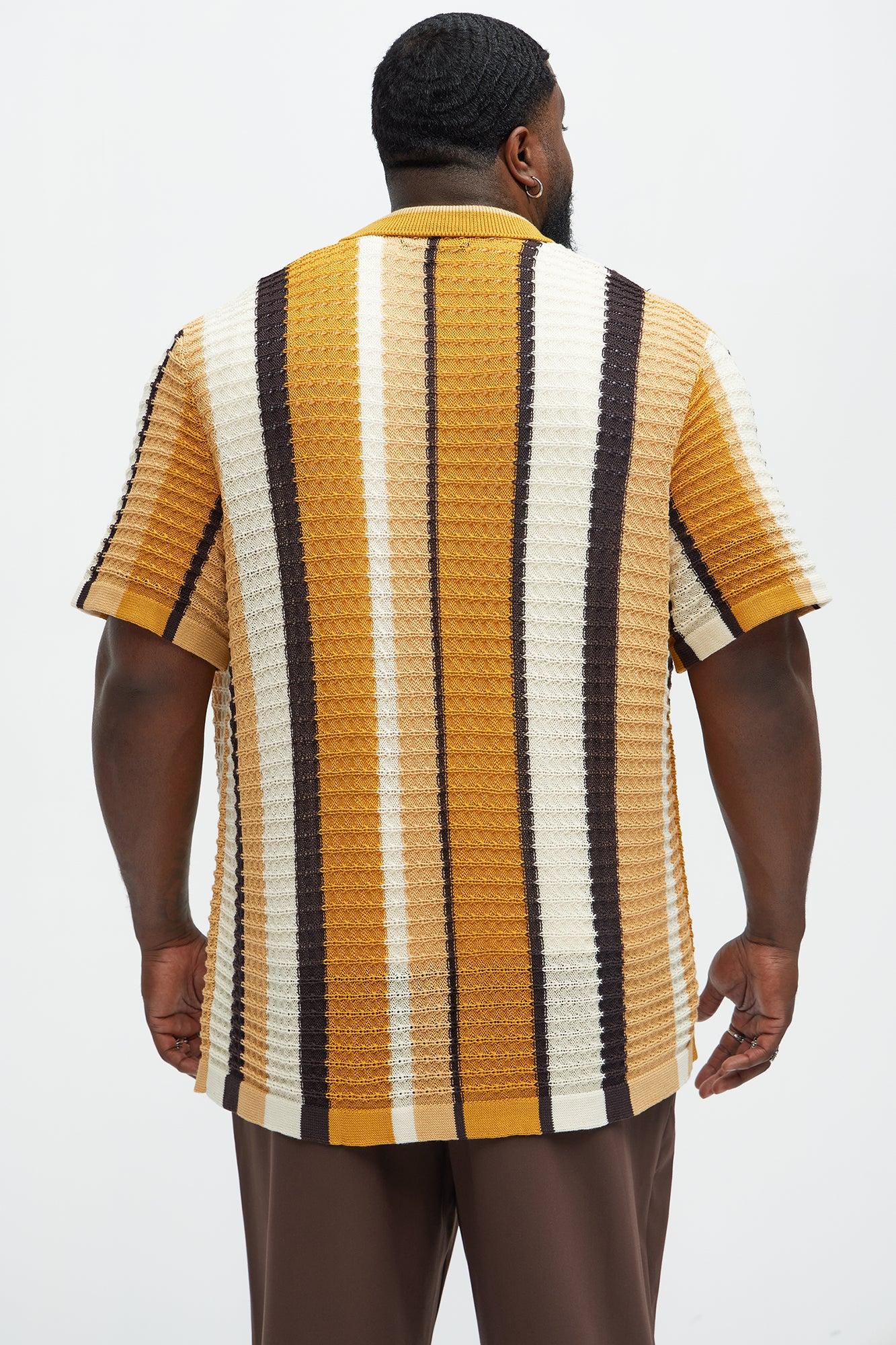 Carson Stripe Short Sleeve Knitted Shirt - Mustard/combo Product Image