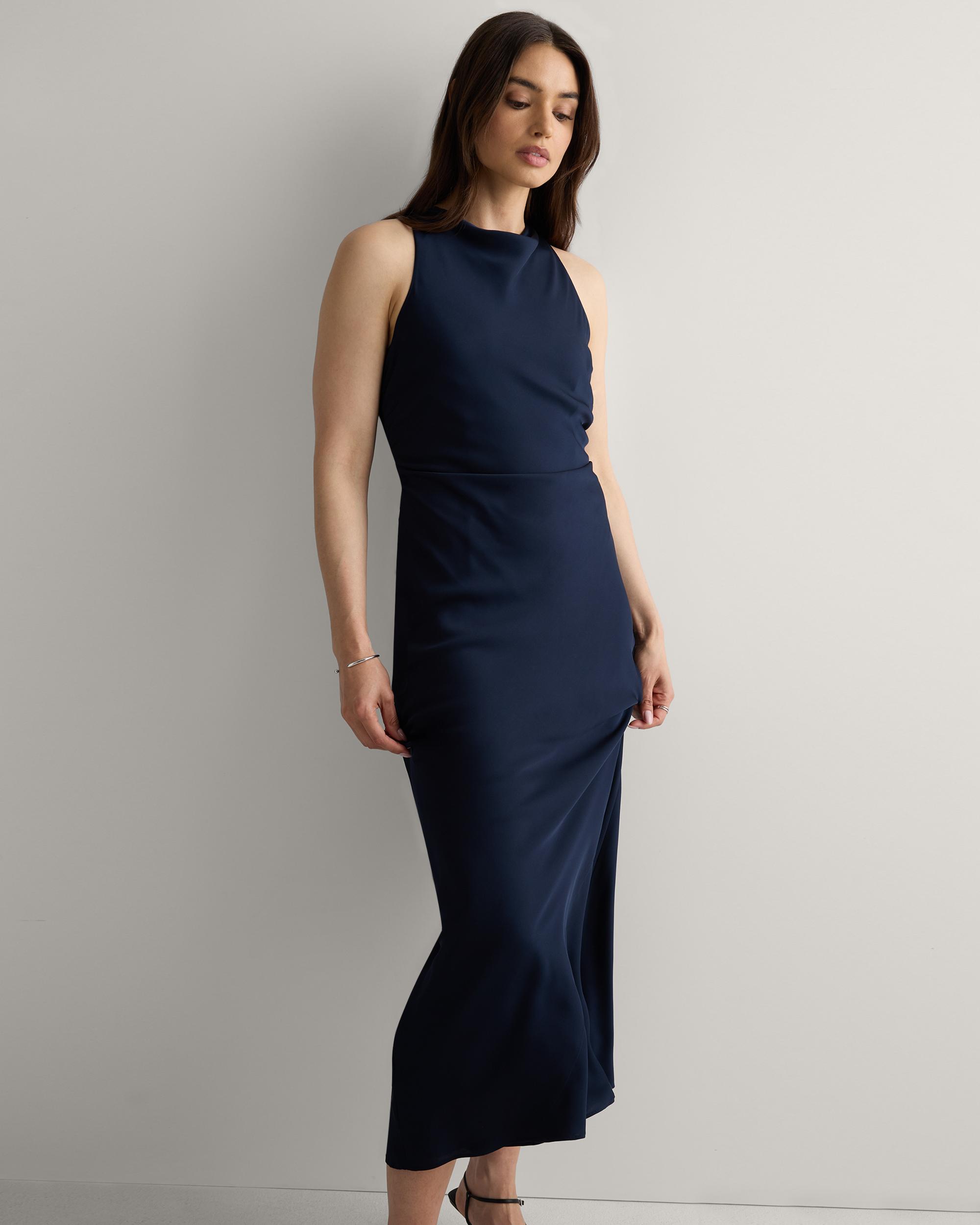 Quince | Women's Washable Stretch Silk High Neck Midi Dress Mulberry Silk Product Image