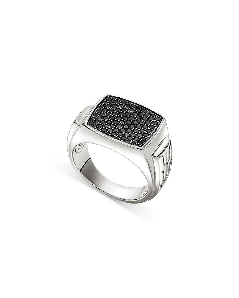 John Hardy Mens Sterling Silver Id Black Sapphire Pave Signet Ring Product Image
