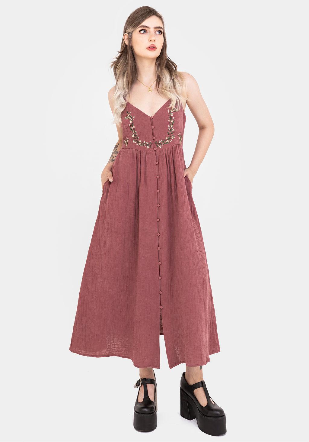 Abundance Cotton Floral Embroidered Bodice Cami Midaxi Dress Product Image