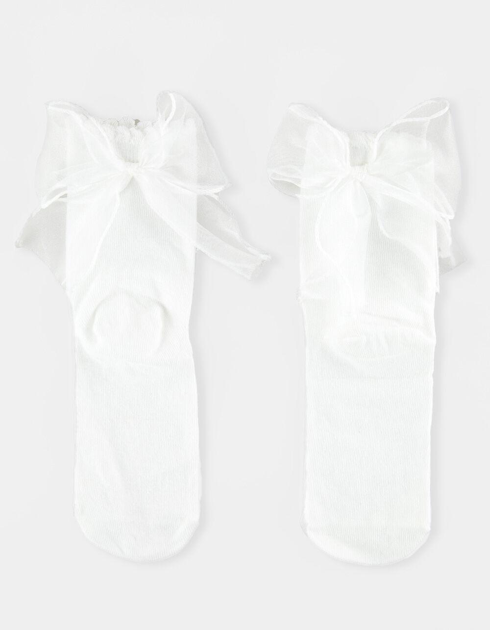 MEMOI Flowing Ribbon Back Scalloped Edge Womens Crew Socks - WHITE Product Image