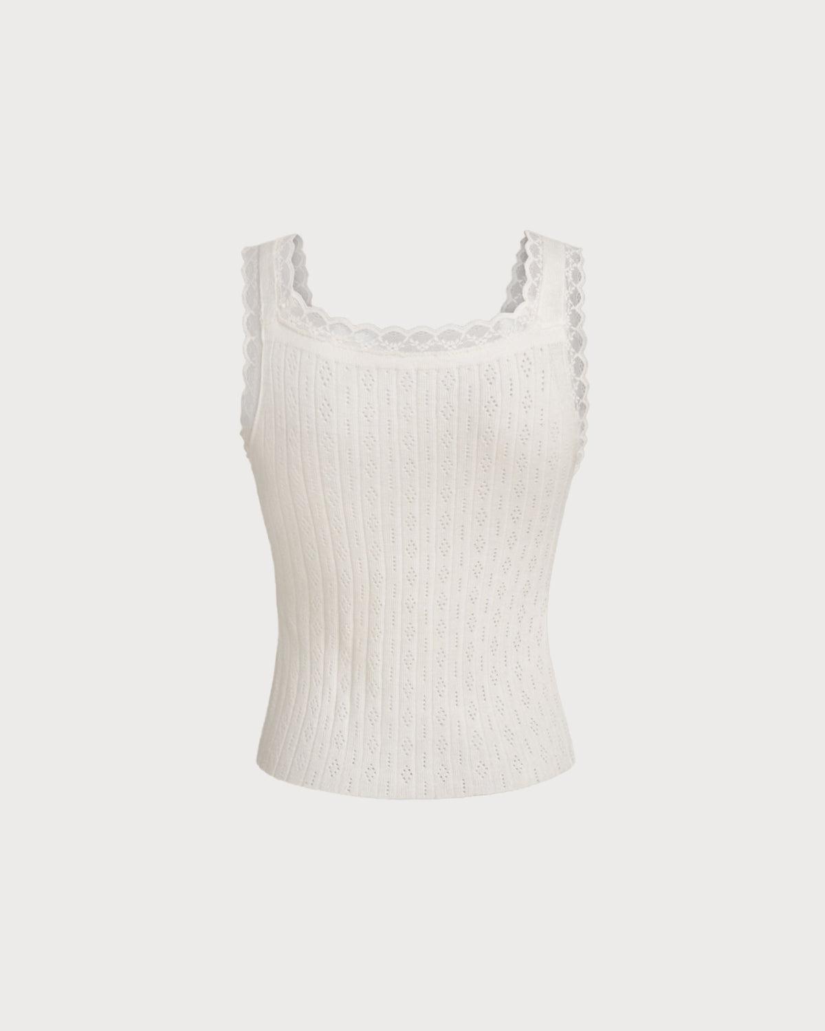 White U Neck Knit Tank Top Product Image