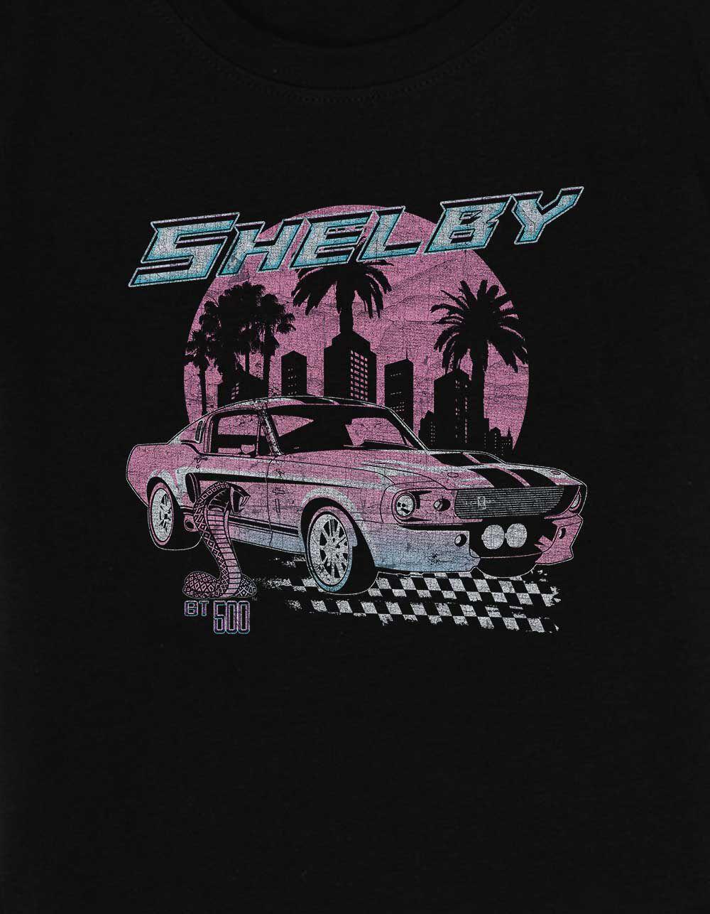 SHELBY COBRA Sunset Distressed Womens Baby Tee - BLACK Product Image